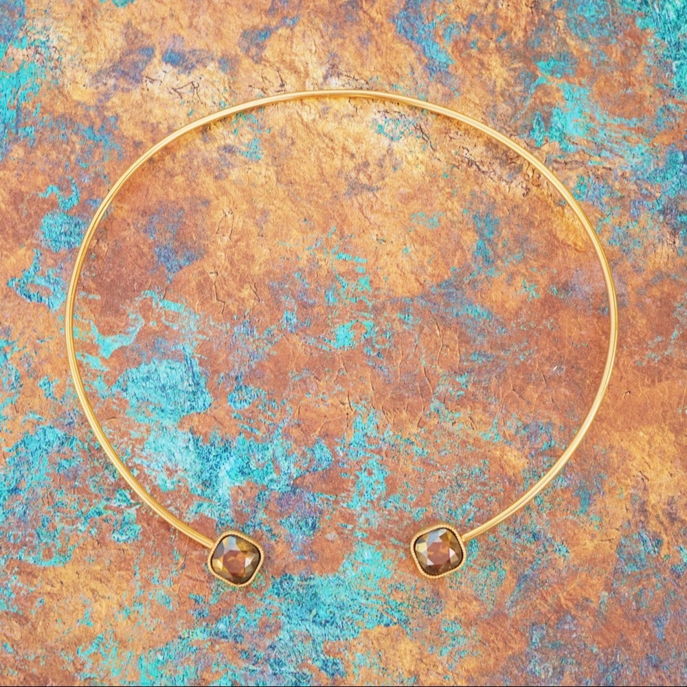 Gold Filled Wire Choker Necklace With Smoked Topaz Crystals